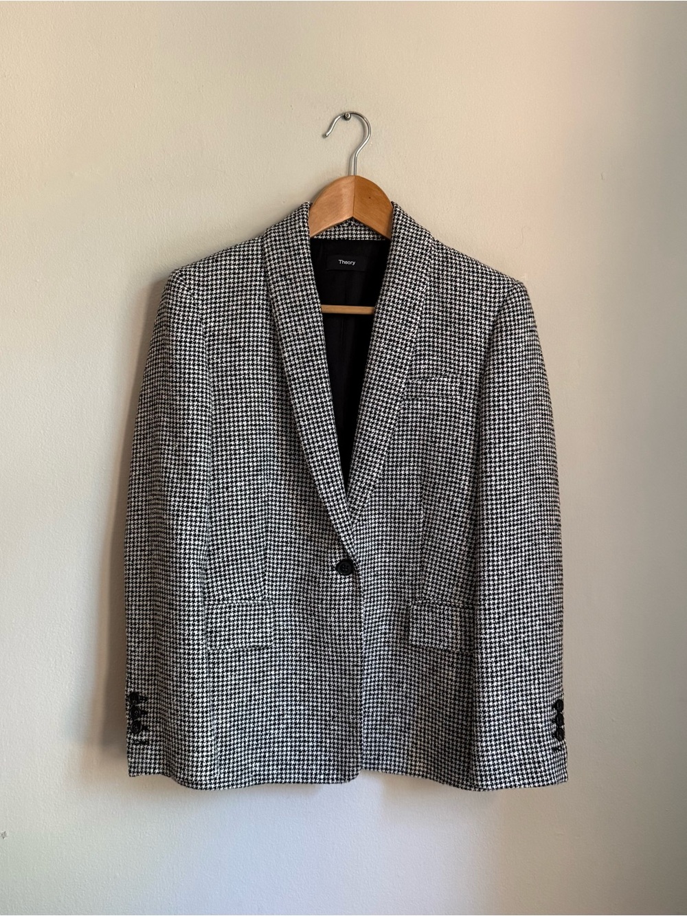 Theory Double JKT Houndstooth One Button Tuxedo Blazer Jacket Size 00